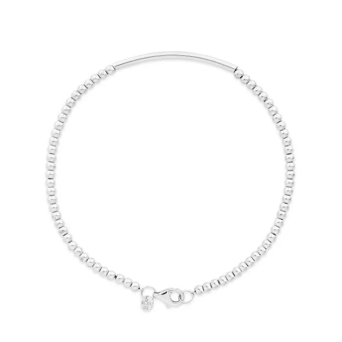 14K White Gold Bead and Bar Bracelet w/lobster Claw Lock - 7"