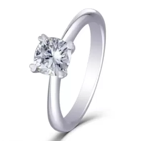 14k White Gold Solitaire Cushion Cut Moissanite Ring 1ct