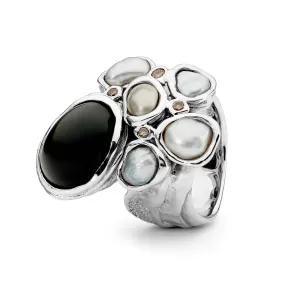 18ct White Gold, Pearl & Black Spinel Ring