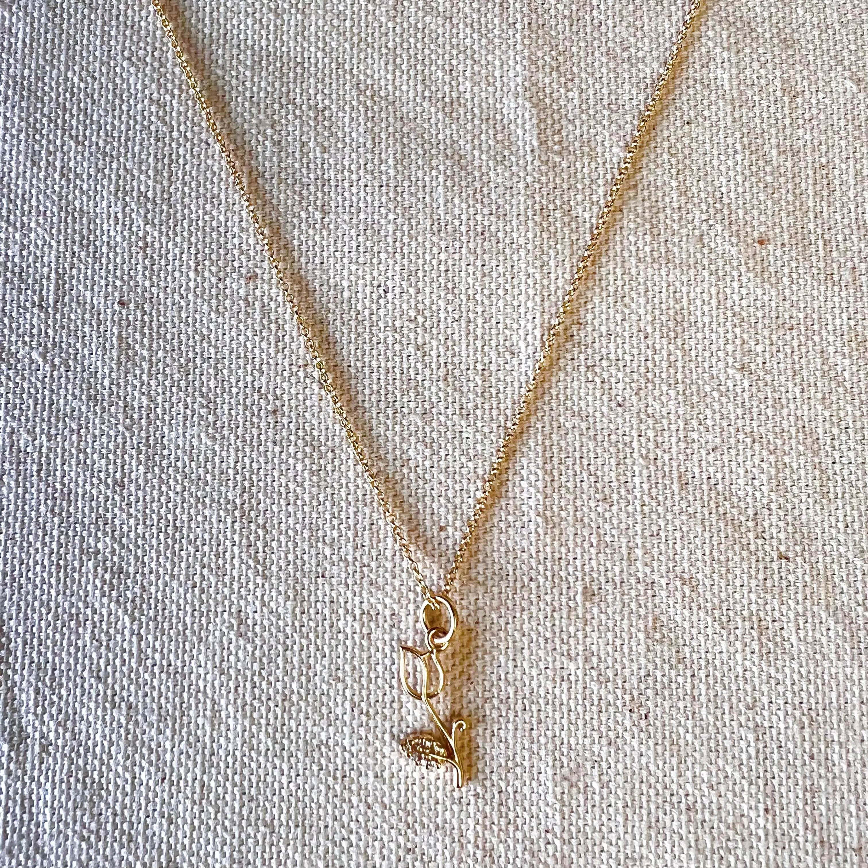 18k Gold Filled Tulip Charm Necklace