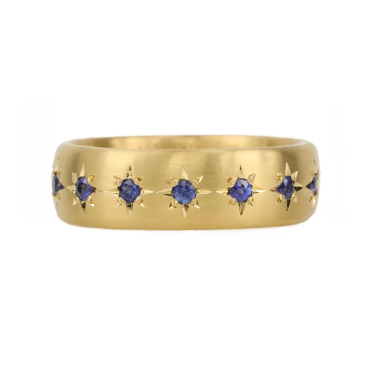 20K Gold Low Dome Wide Ring with 15 Star-Set Blue Sapphires