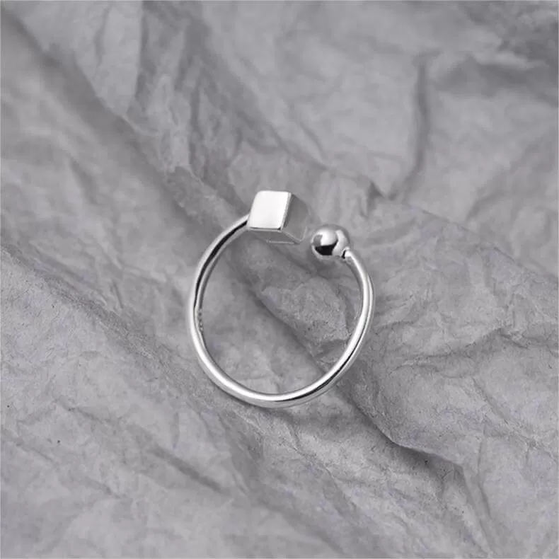 Adjustable Beaded Square Plain Ring