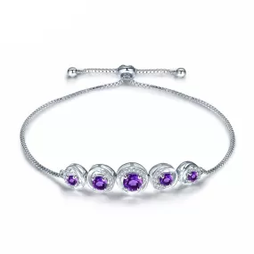 African Amethyst Adjustable Bracelet - 925 Sterling Silver