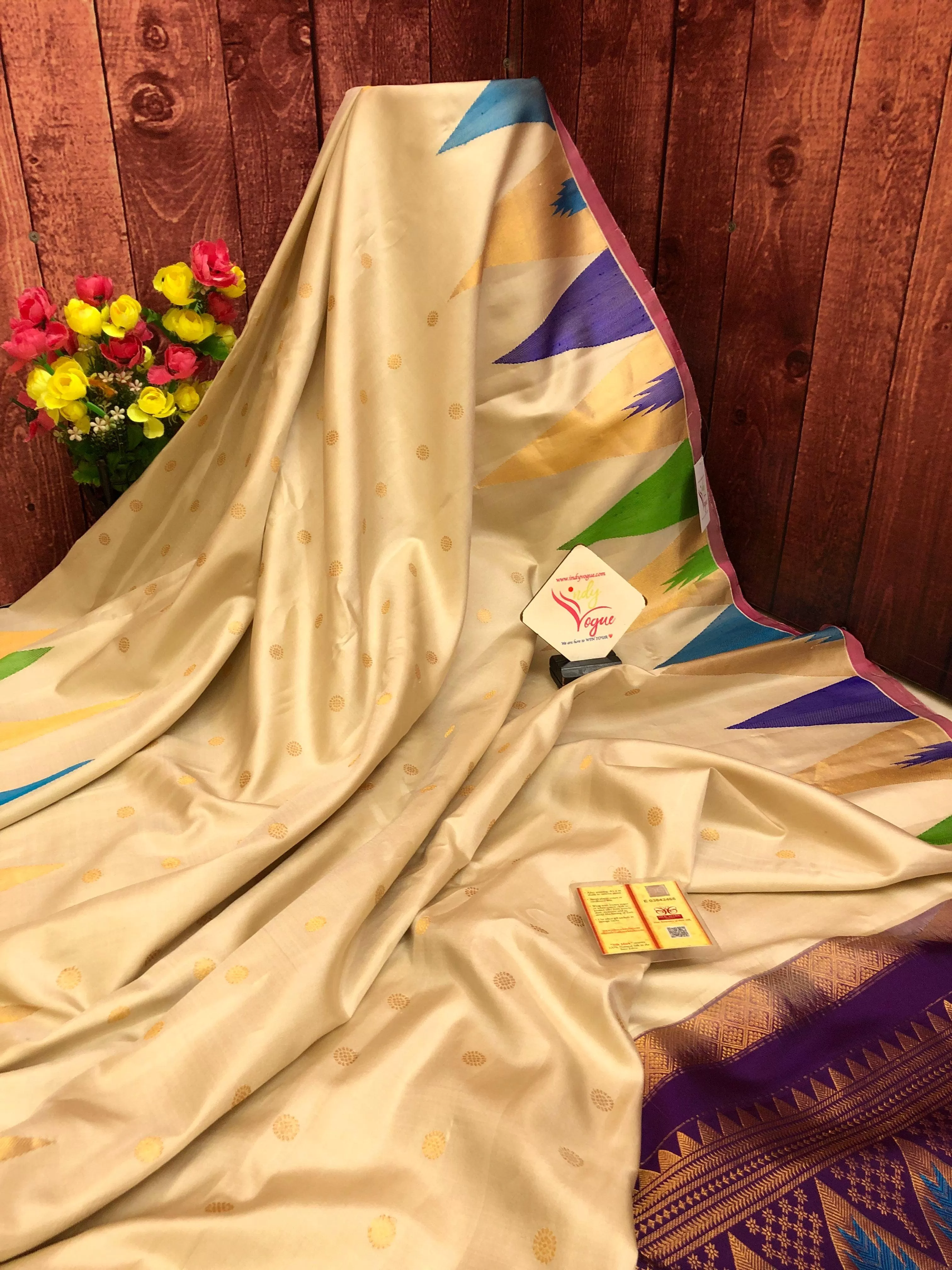 Beige Color Pure Gadwal Silk Saree