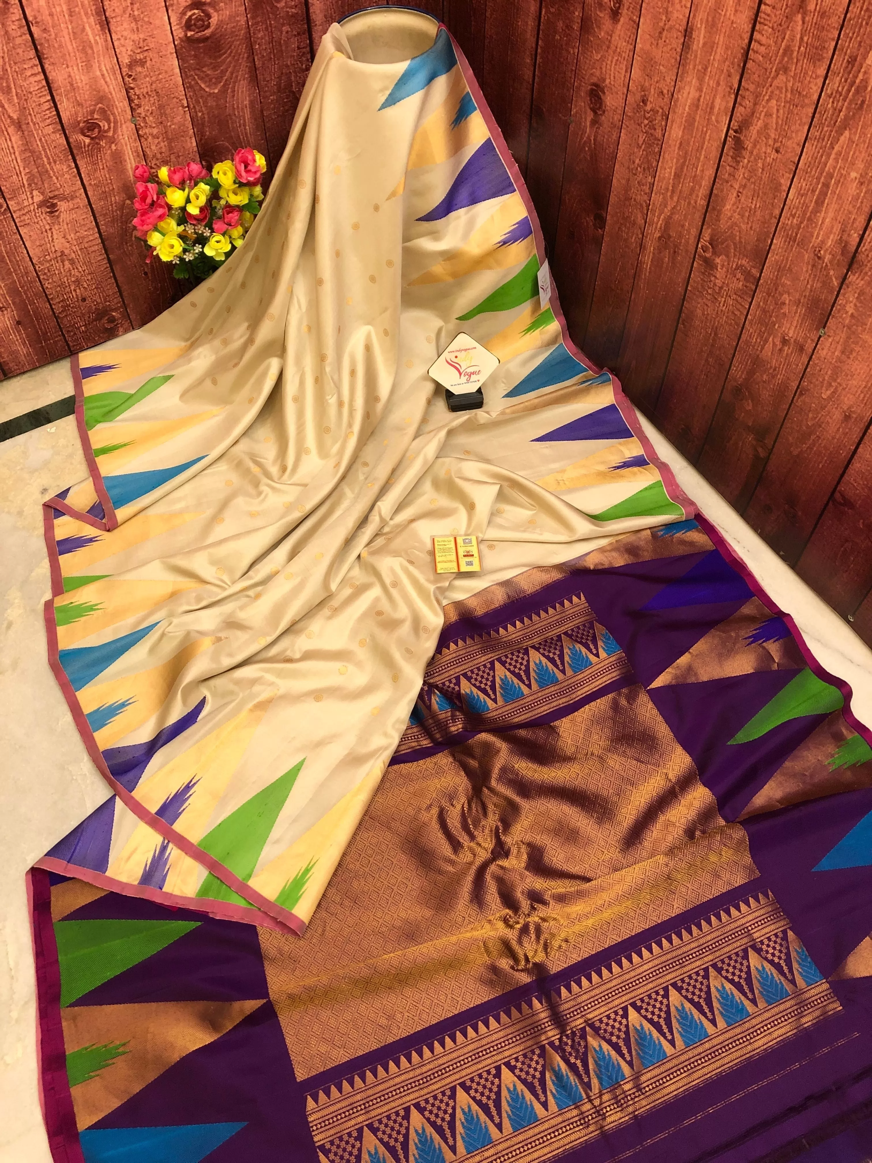 Beige Color Pure Gadwal Silk Saree