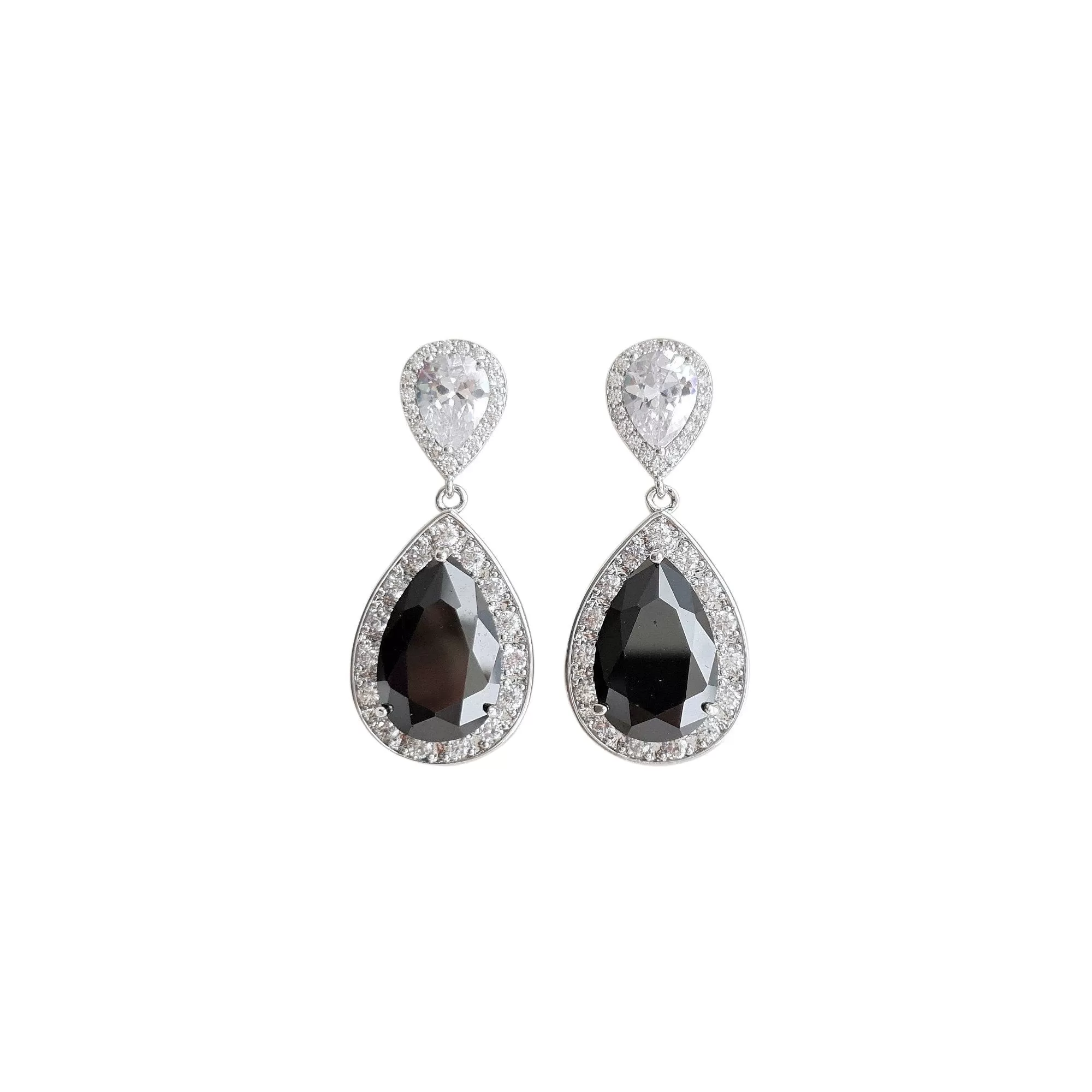 Black Clip On Earrings in Silver-Zoe