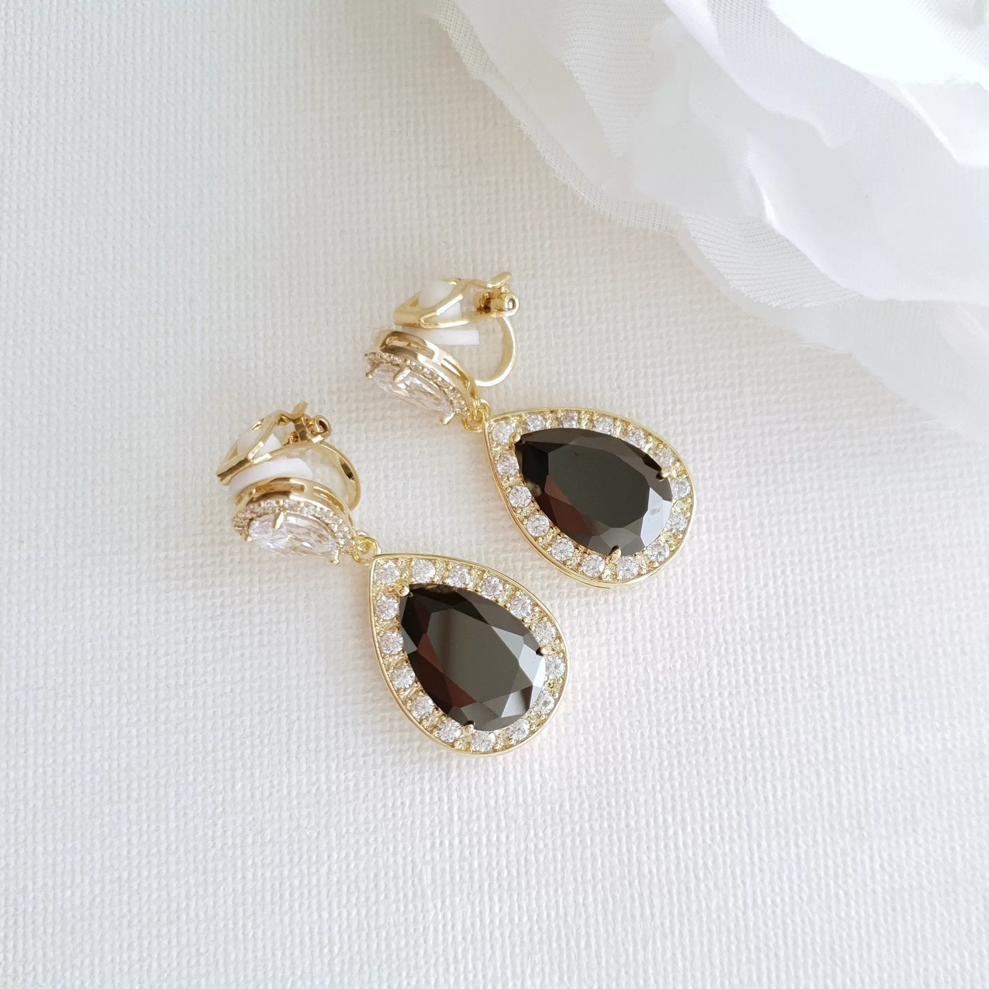 Black Clip On Earrings in Silver-Zoe