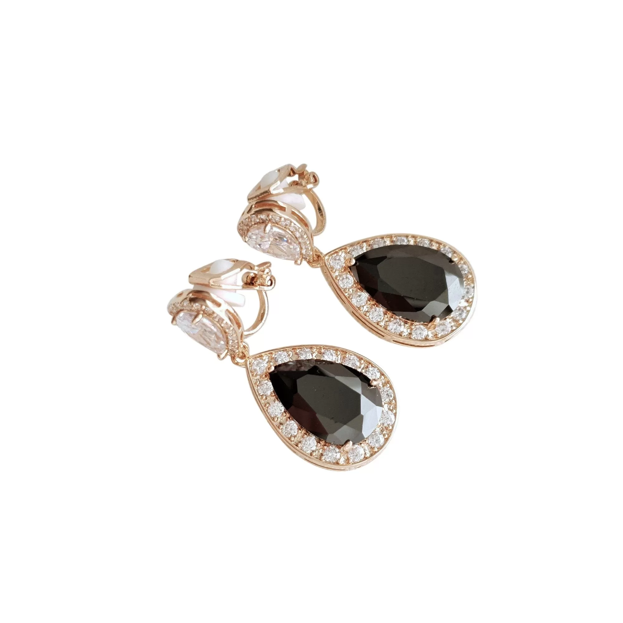 Black Clip On Earrings in Silver-Zoe