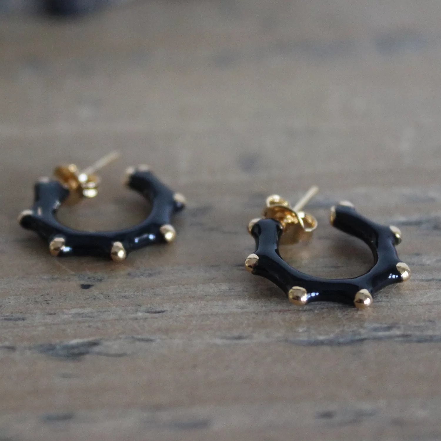 Black Enamel  Hoop Earrings