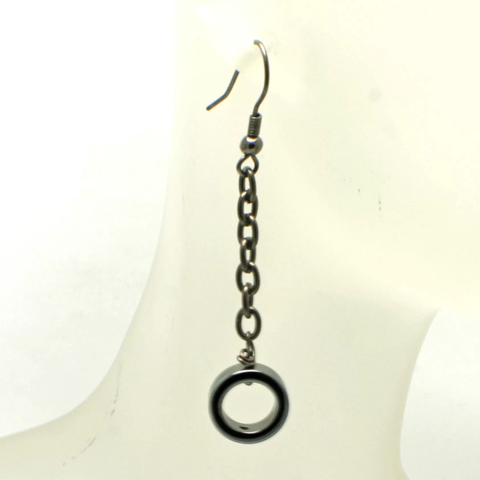 Black Hematite Dangle Hoop Earrings