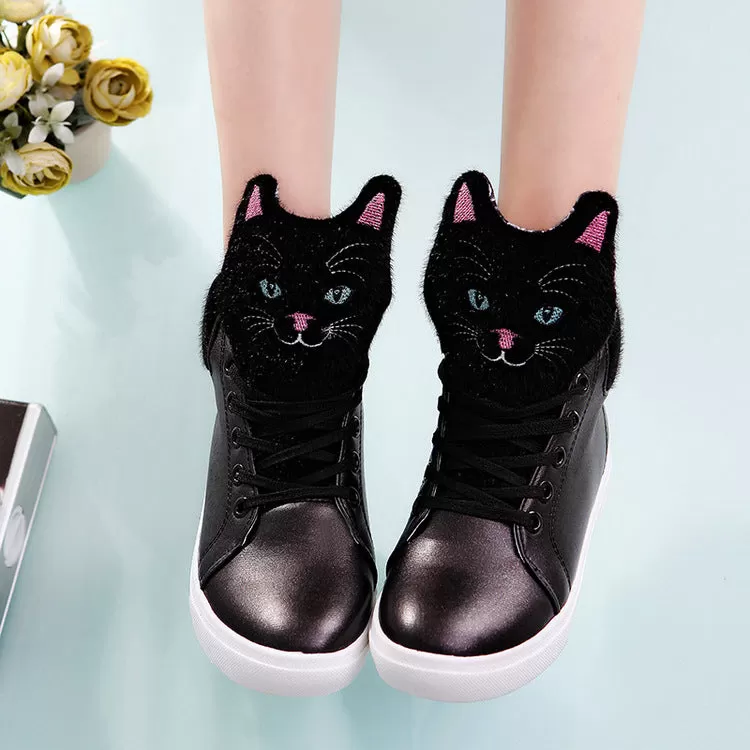 Black/White Kawaii Kitty High Sneakers AD11730