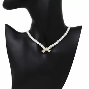 Bow Pendant Pearl Beaded Necklace