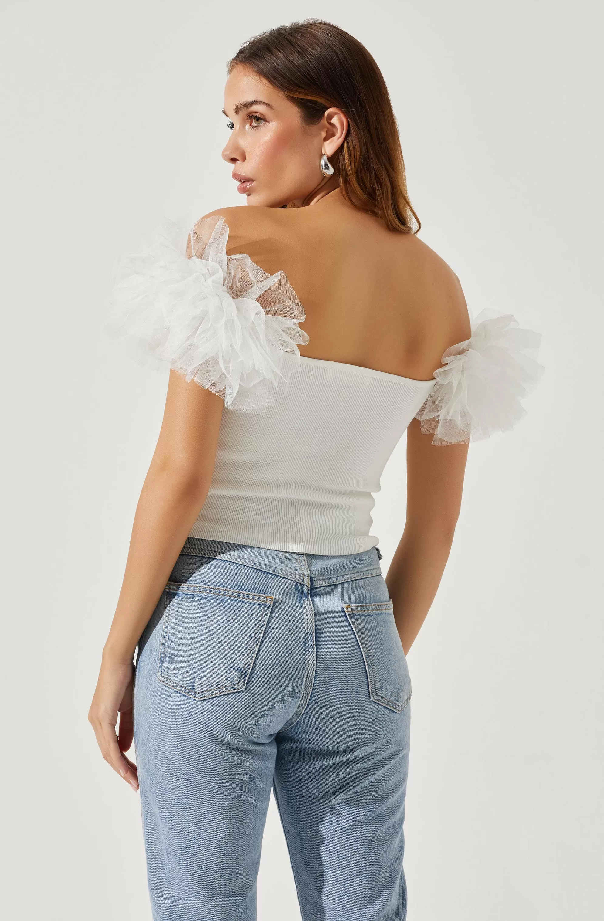 Calla Off Shoulder Tulle Sleeve Sweater