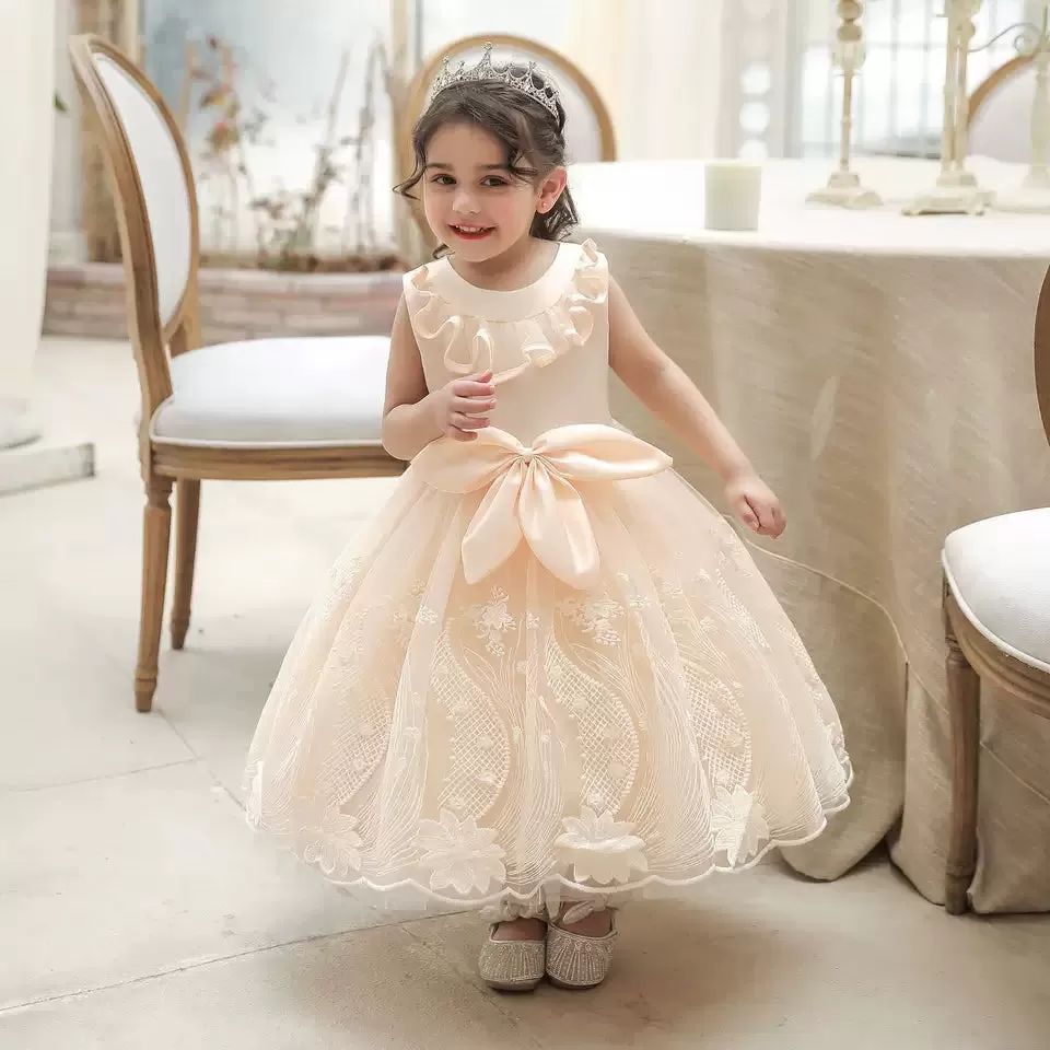 Cream Big Bow Party FANCY Frock 12898