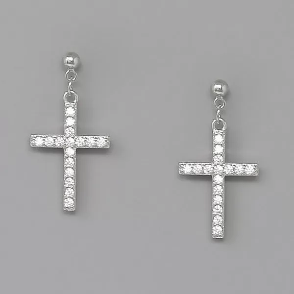 Cross CZ Pave Drop Earrings