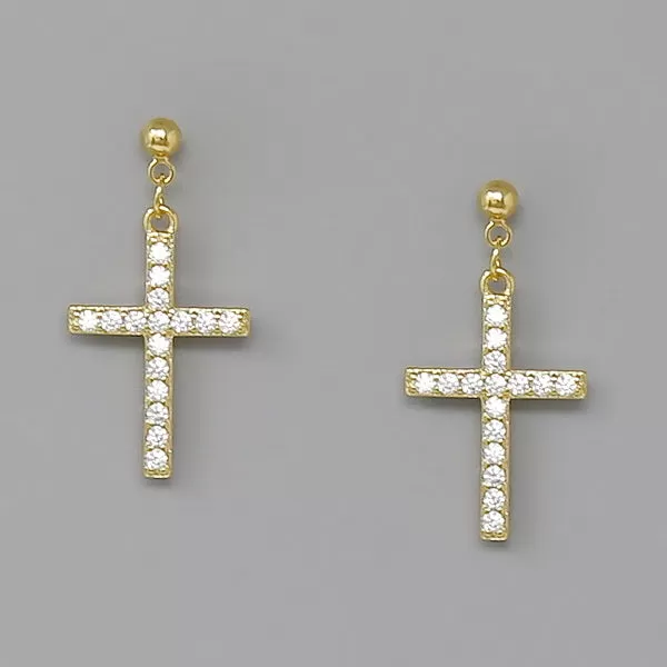 Cross CZ Pave Drop Earrings