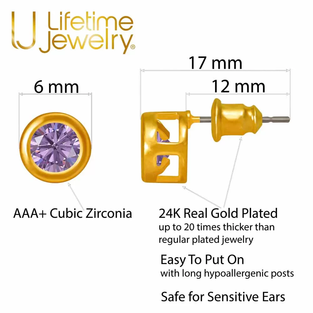 Cubic Zirconia Button Birthstone Stud Earrings