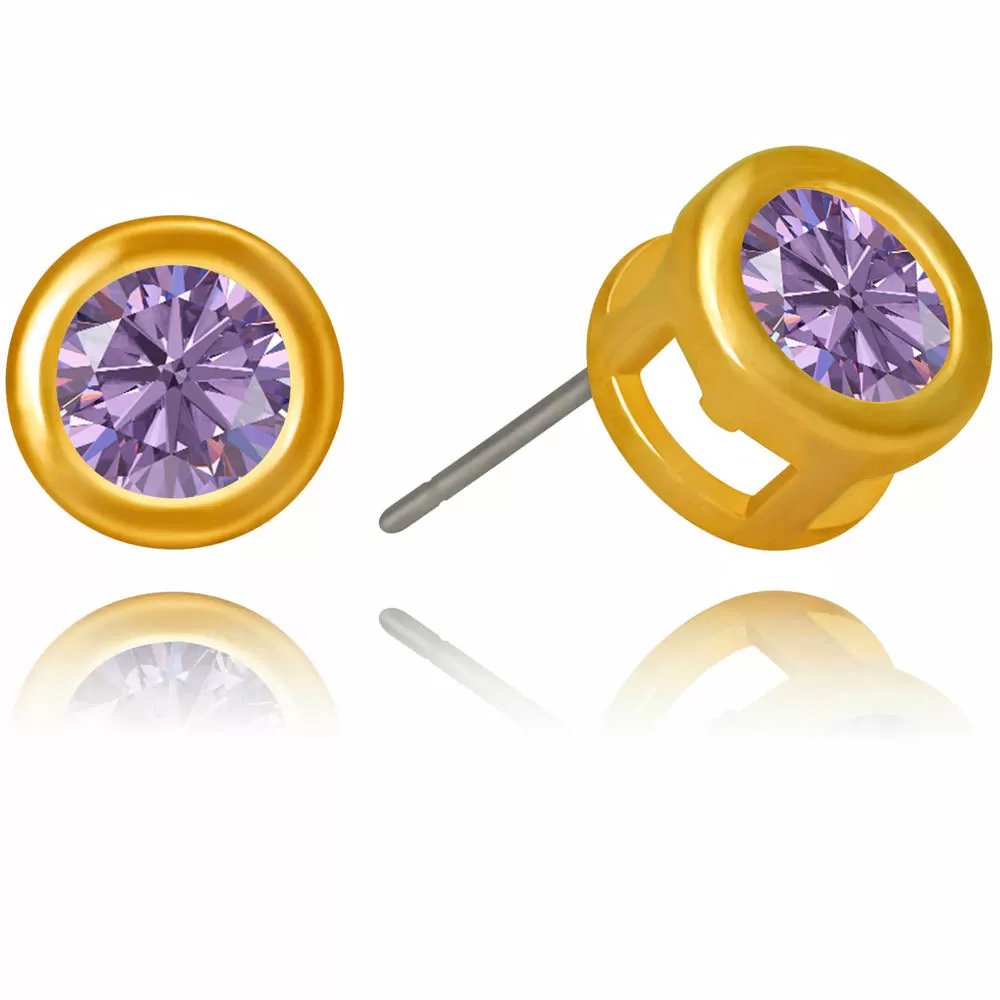 Cubic Zirconia Button Birthstone Stud Earrings