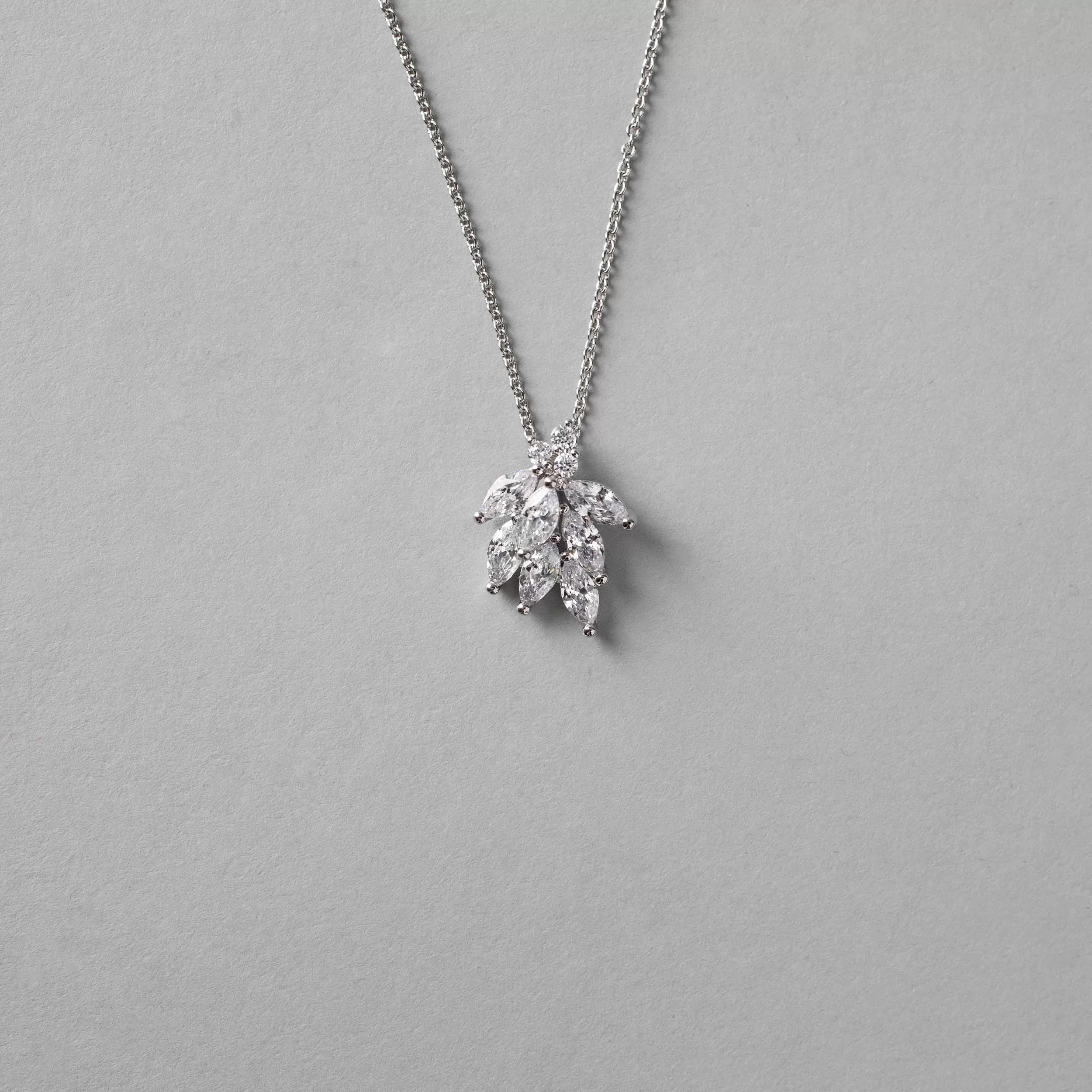 Dainty CZ Leaf Cluster Pendant Necklace