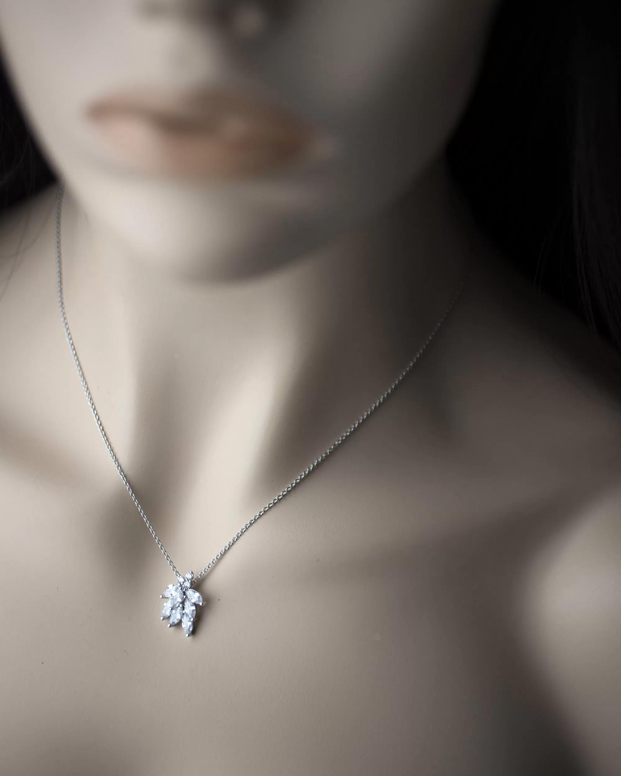 Dainty CZ Leaf Cluster Pendant Necklace