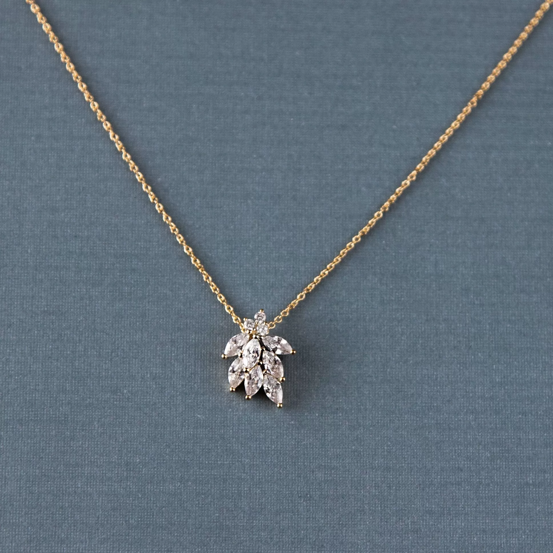 Dainty CZ Leaf Cluster Pendant Necklace