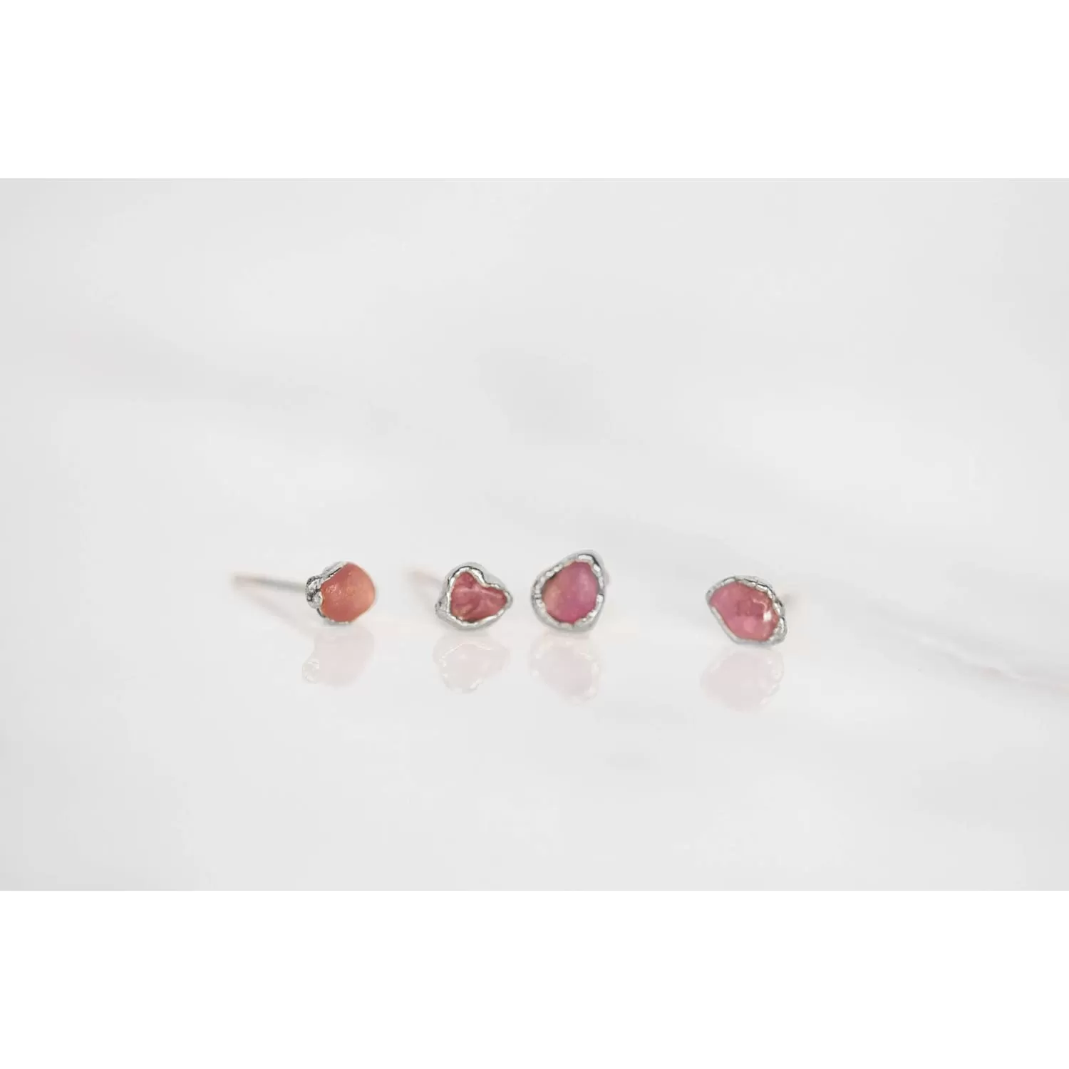 Dainty Raw Ruby Stud Earrings in Sterling Silver