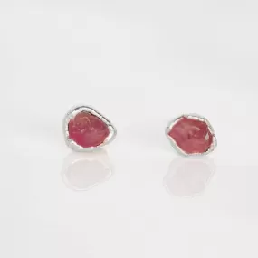 Dainty Raw Ruby Stud Earrings in Sterling Silver