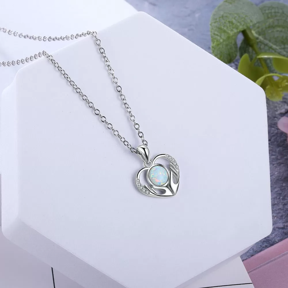 Elegant Heart-Shaped Pendant Necklace With Opal Stone