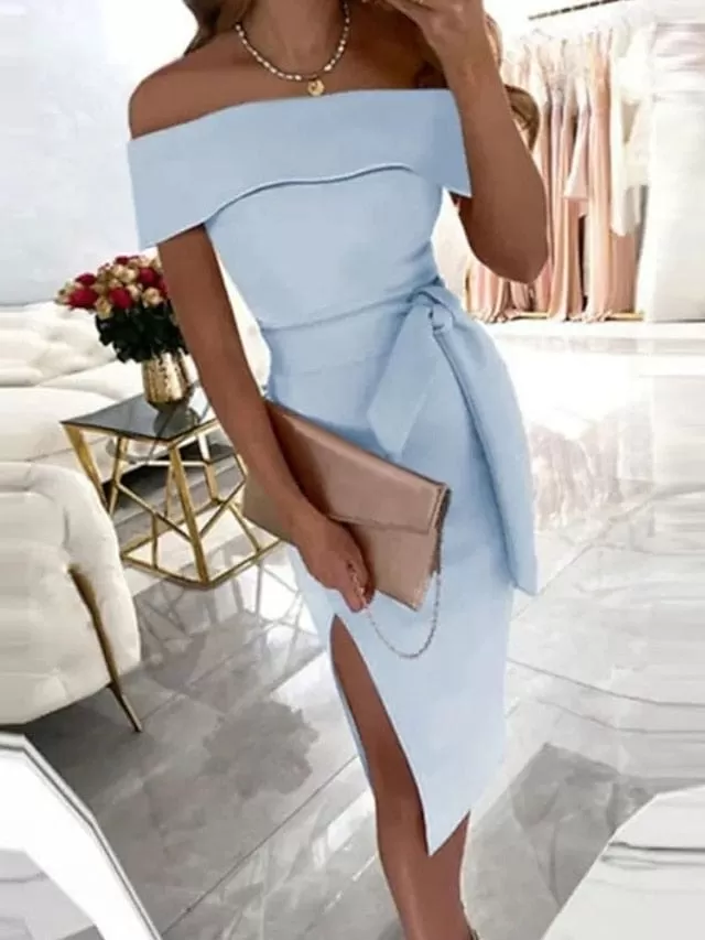 Elegant Off-Shoulder Midi Party Dress for Women