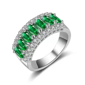 Emerald and Ruby Gemstone Silver Ring