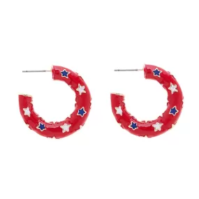 Enamel American USA Flag Pattern Hoop Earrings