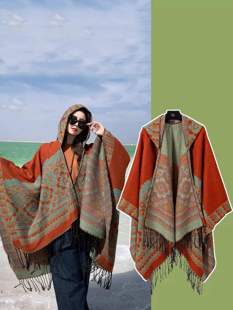 Ethnic Flower Print Tassel Travel Shawl Scarf