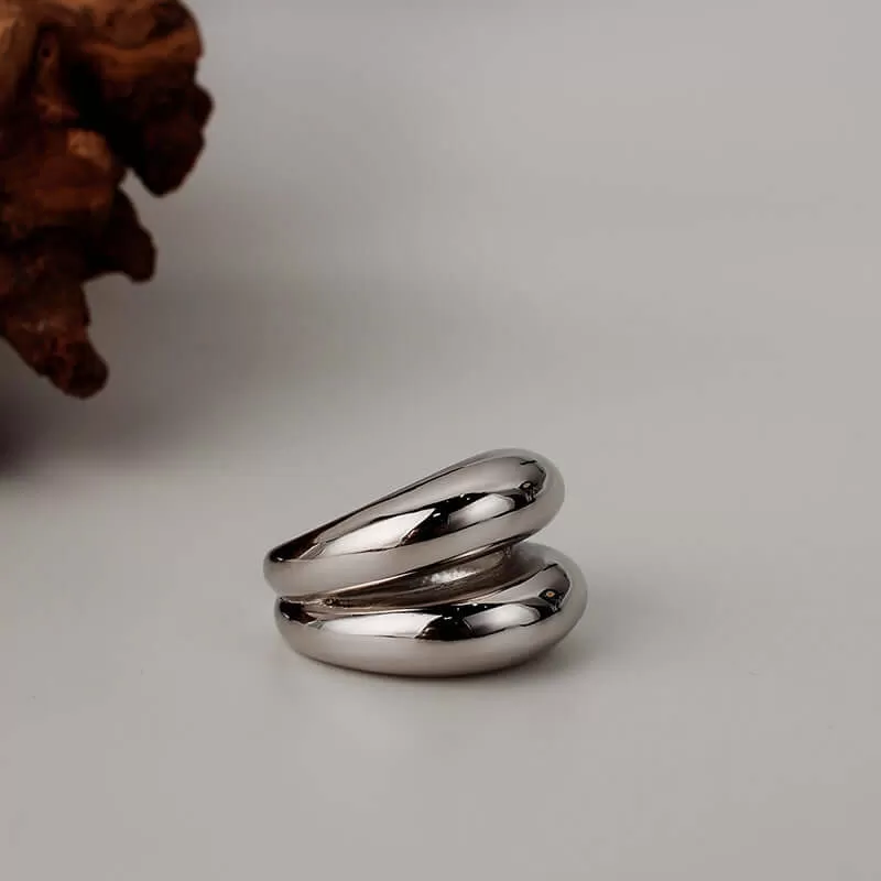 Exaggerated Glossy Geometric 925 Silver Adjustable Ring