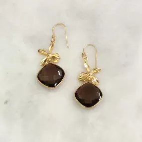 Flower with Smokey Quartz Double Drop Earrings