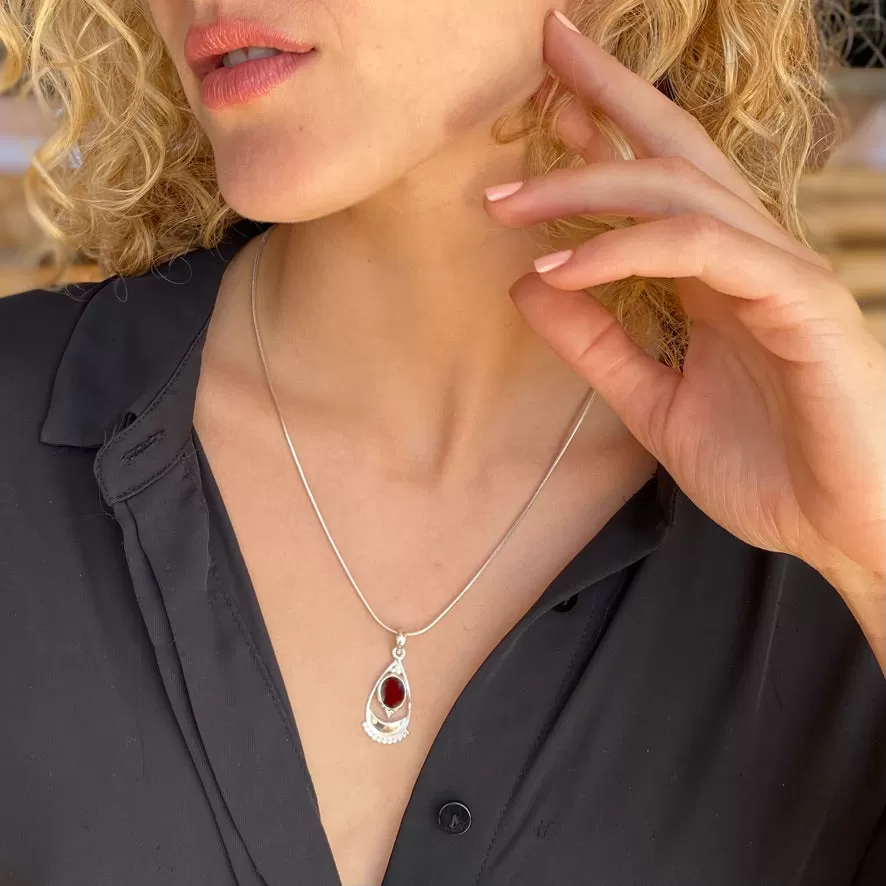 Garnet Artisan Oval Pendant - Niki