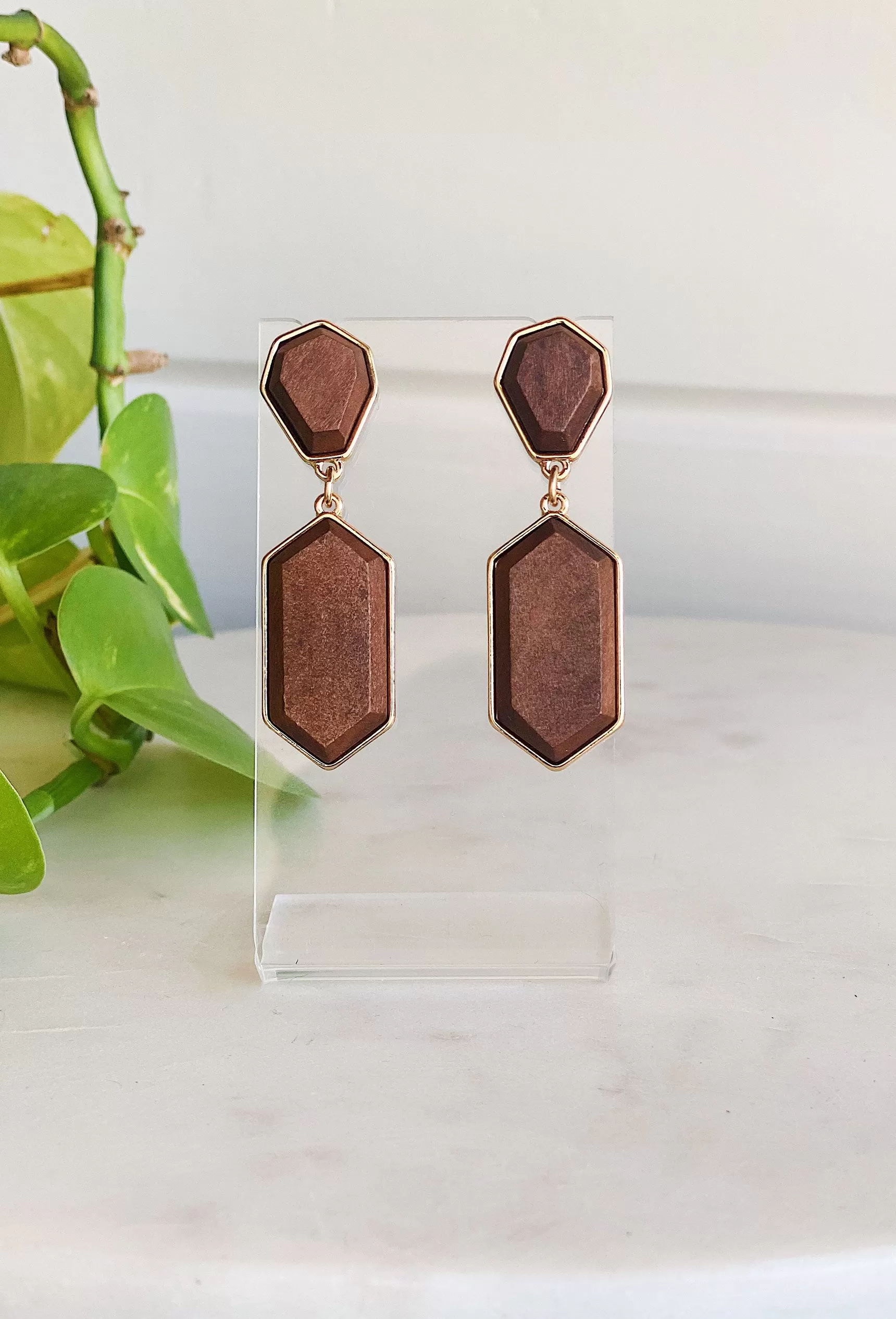 Geometric Wood Drop Earrings