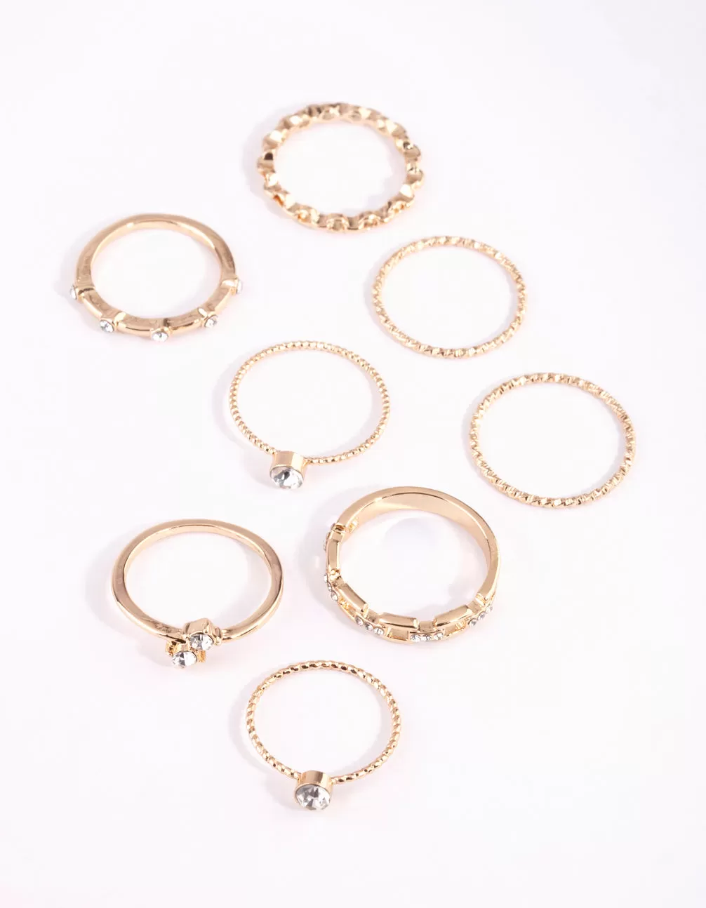 Gold & Diamante Chain Ring Pack