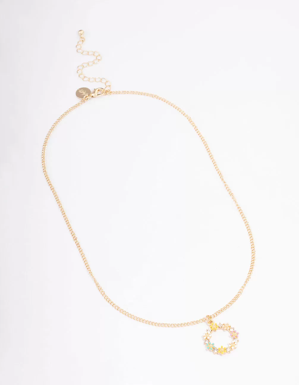 Gold Diamante Flower Circle Short Necklace