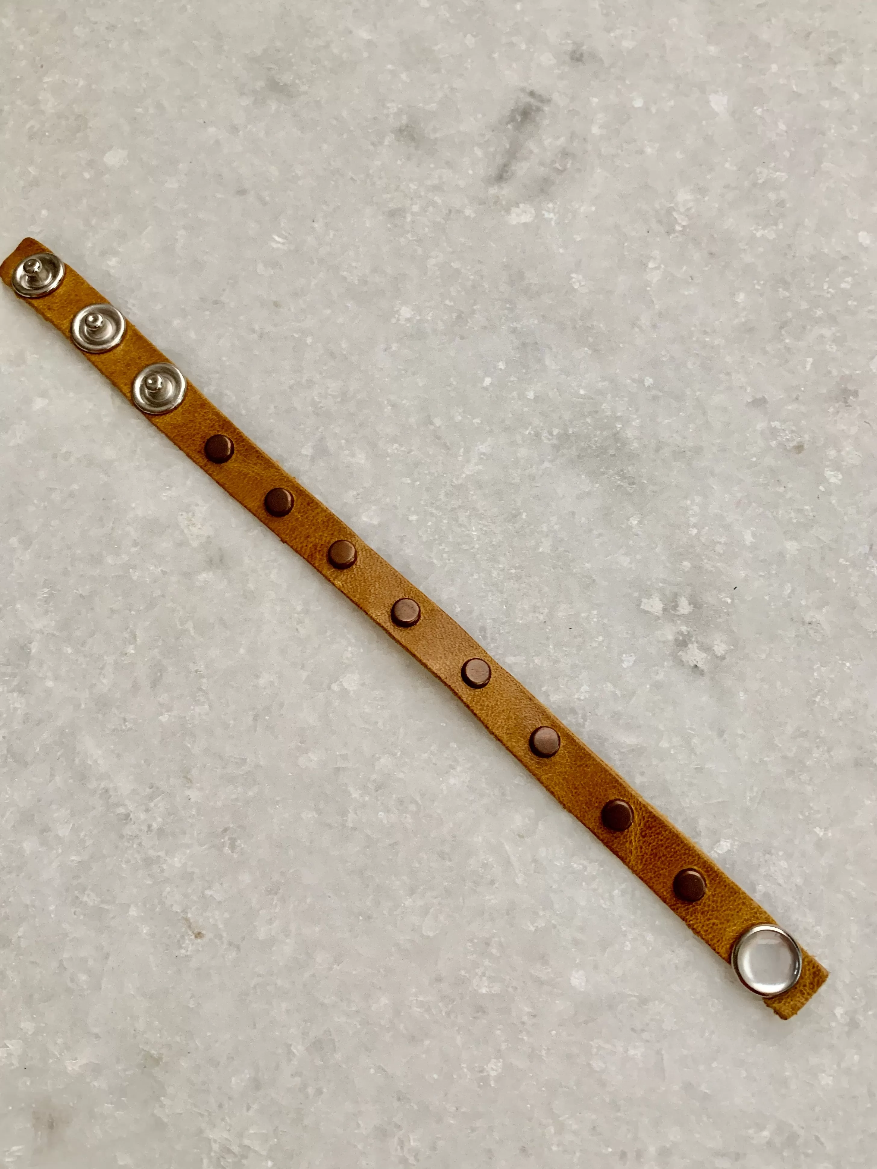 Golden Yellow Leather Bracelet w/Copper Studs