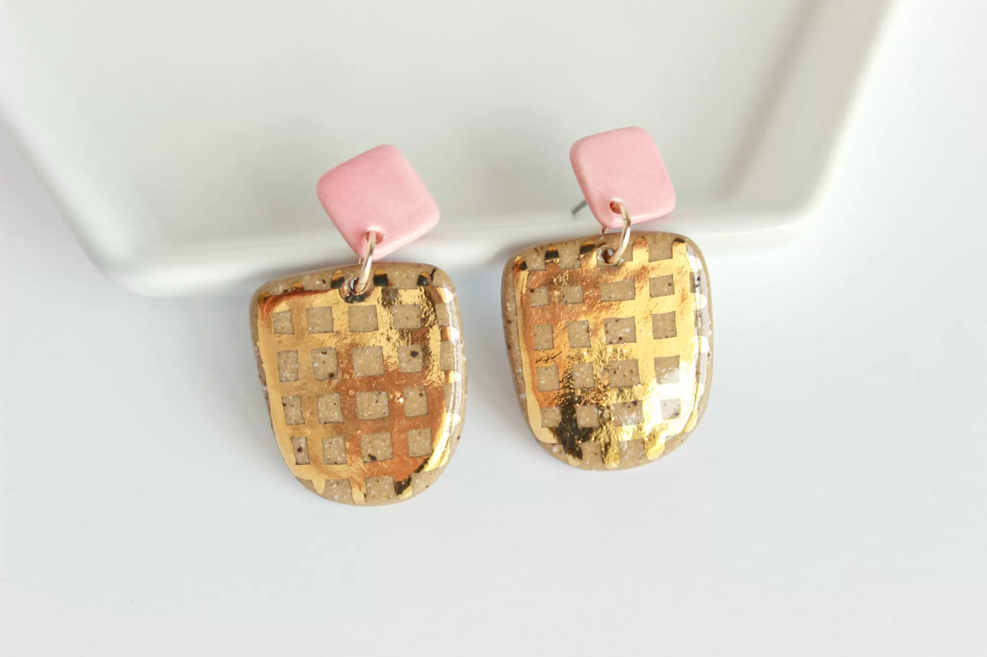 Grid Stoneware Statement Earrings