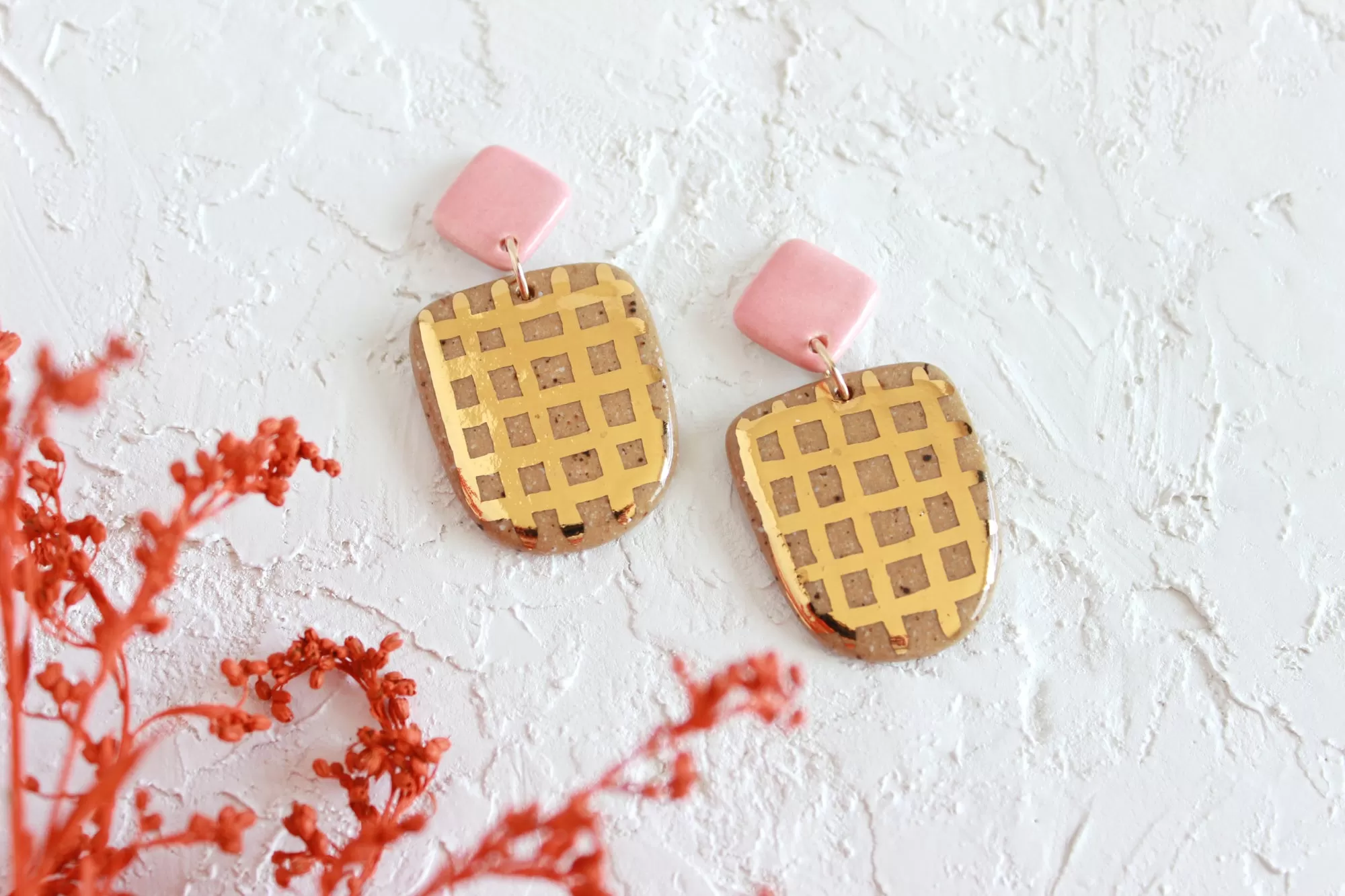 Grid Stoneware Statement Earrings