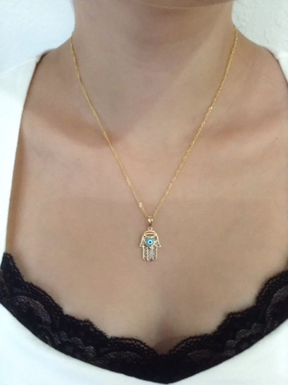 Hamsa Necklace Gold Hand of Fatima Necklace Evil Eye Charm