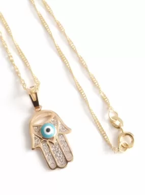 Hamsa Necklace Gold Hand of Fatima Necklace Evil Eye Charm