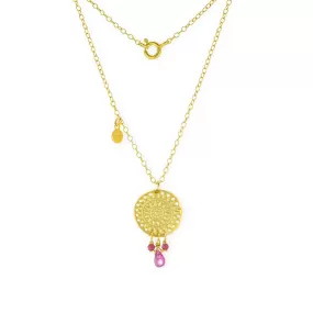 Handmade Short Gold Plated Silver Chain Necklace Coin With Rubies