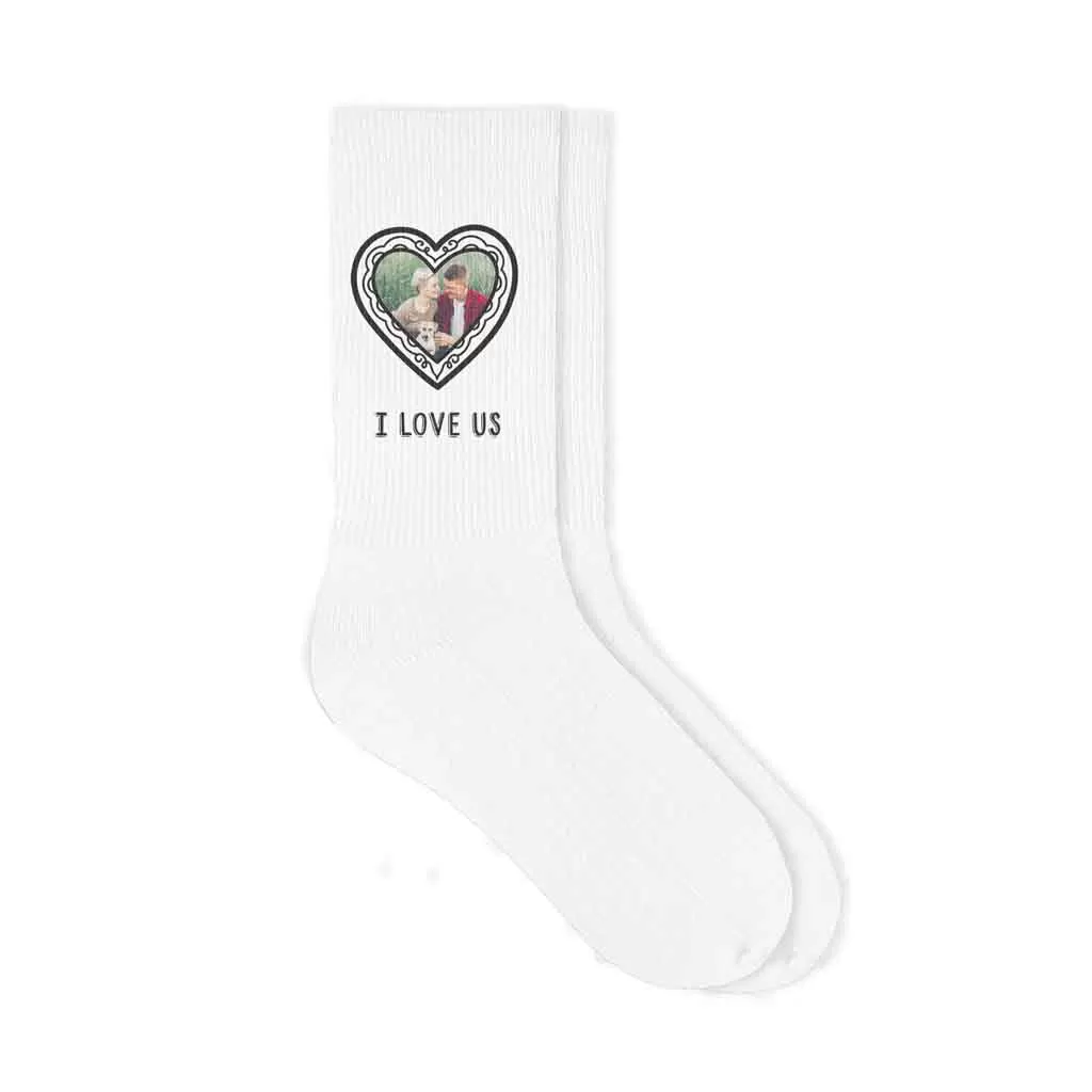 Heart Shaped Frame with Your Photo and Text Printed on Socks