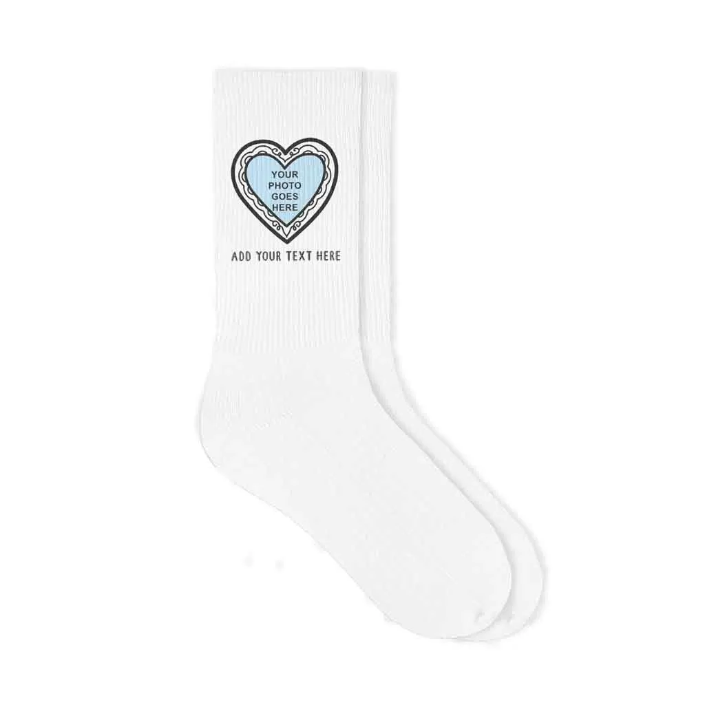 Heart Shaped Frame with Your Photo and Text Printed on Socks