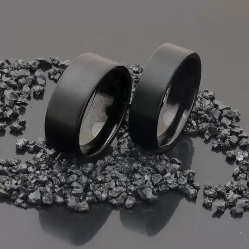 His & Her's 8MM/6MM Flat Black Matte Finish Tungsten Carbide Wedding Band Ring Set