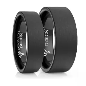 His & Her's 8MM/6MM Flat Black Matte Finish Tungsten Carbide Wedding Band Ring Set