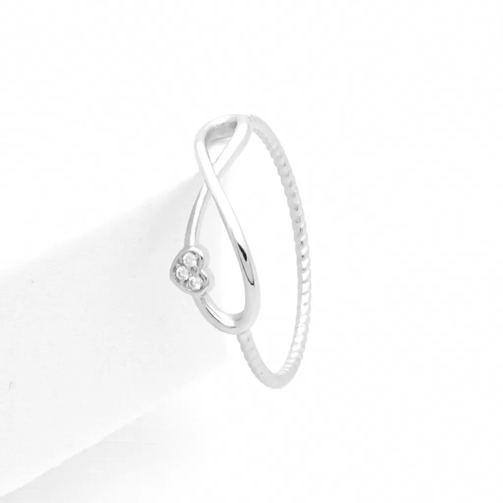 Infinity & CZ Heart Sterling Silver Ring