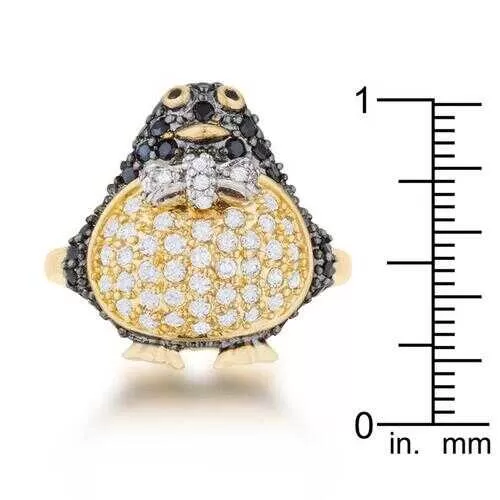 Jet Black Cubic Zirconia Penguin Fashion Ring